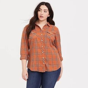 Torrid Size 3 Orange Plaid Button Up